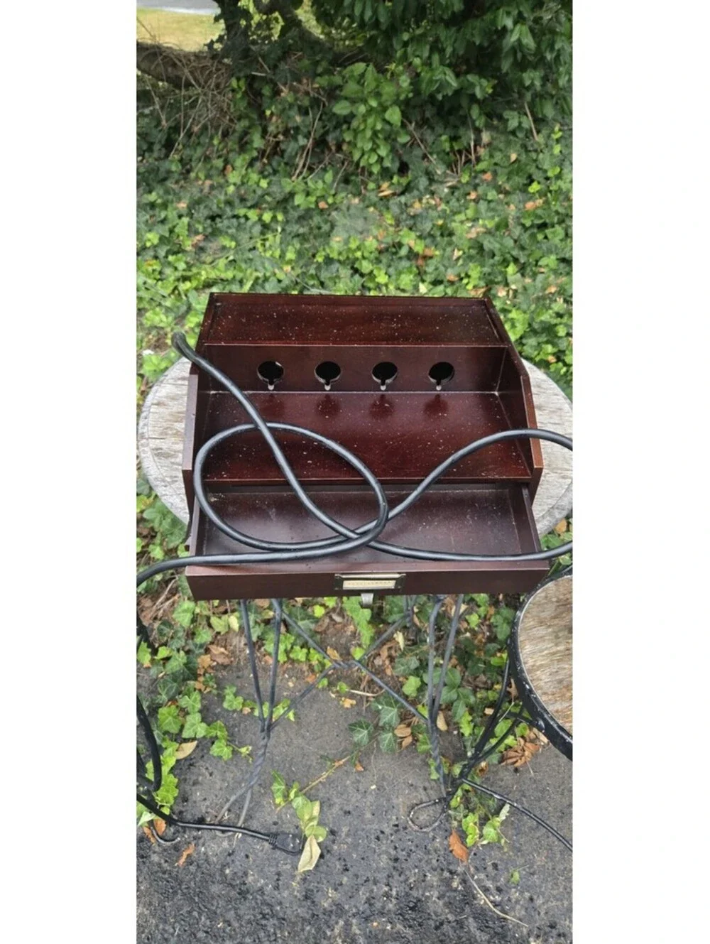 Pottery Barn Dark Wood Charging Station Desk Organizer Storage Drawer 6 Outlets